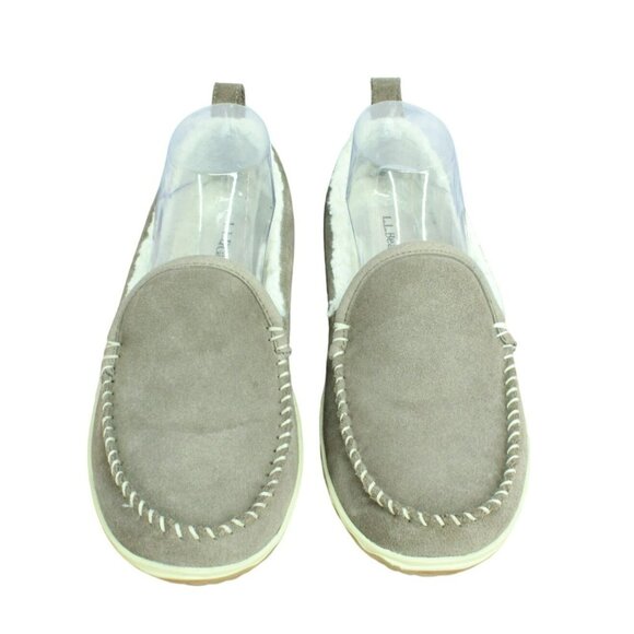 LL Bean Cement Suede Slip On Fleece Lined Mountain Moccasin Slippers Size 7 M - Picture 5 of 9